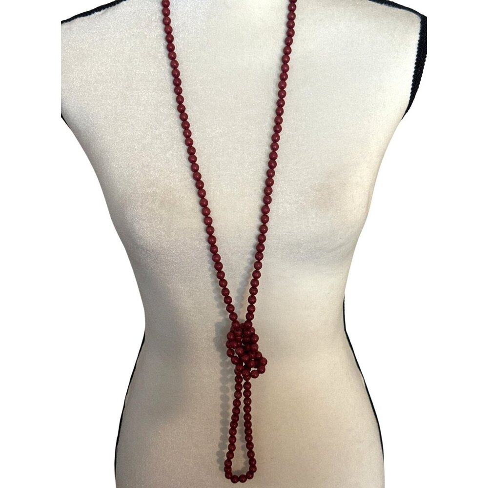 Earthy Red Stone Necklace Extra Long Howlite Beads 58" Timeless Retro Look